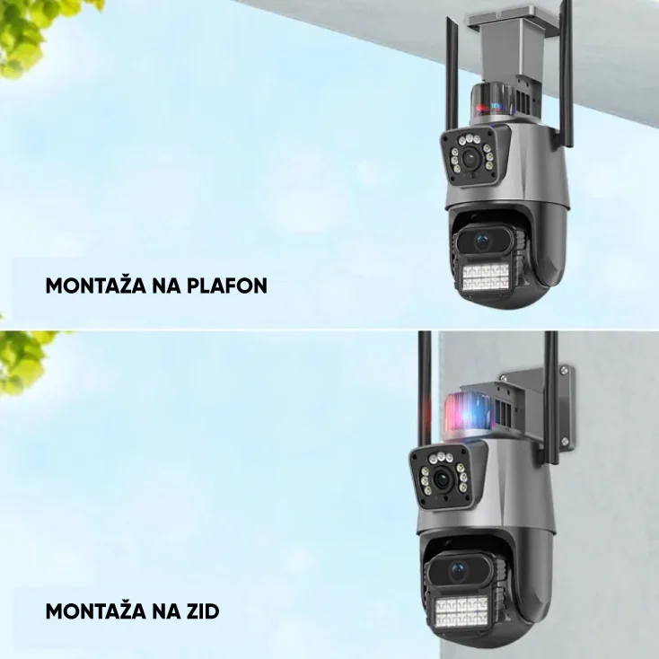 Slika 3 - Spoljna IP Wi-Fi Dual Kamera 3MP + 3MP sa IR Noćnim Vidom, PTZ Rotacijom i Dvosmernim Zvukom – Bežična, IP65, microSD do 256GB