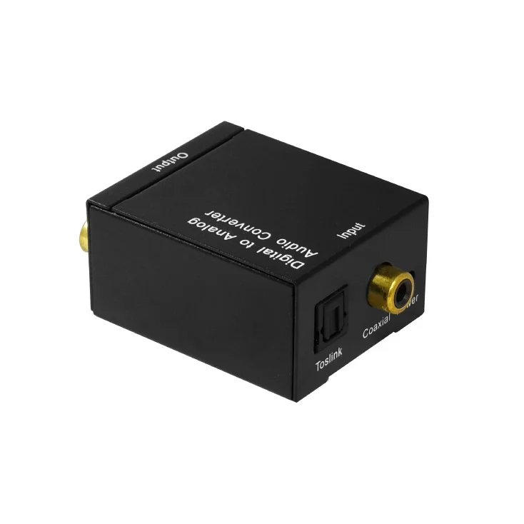 Slika 4 - Digitalno-analogni konverter (DAC) – kompaktni prelaz sa optičkog TOSLINK i koaksijalnog digitalnog izlaza na 2 x RCA (Cinch), za pojačala i zvučnike, uključuje optički TOSLINK kabl, prelaz sa optike na 2 CINCH
